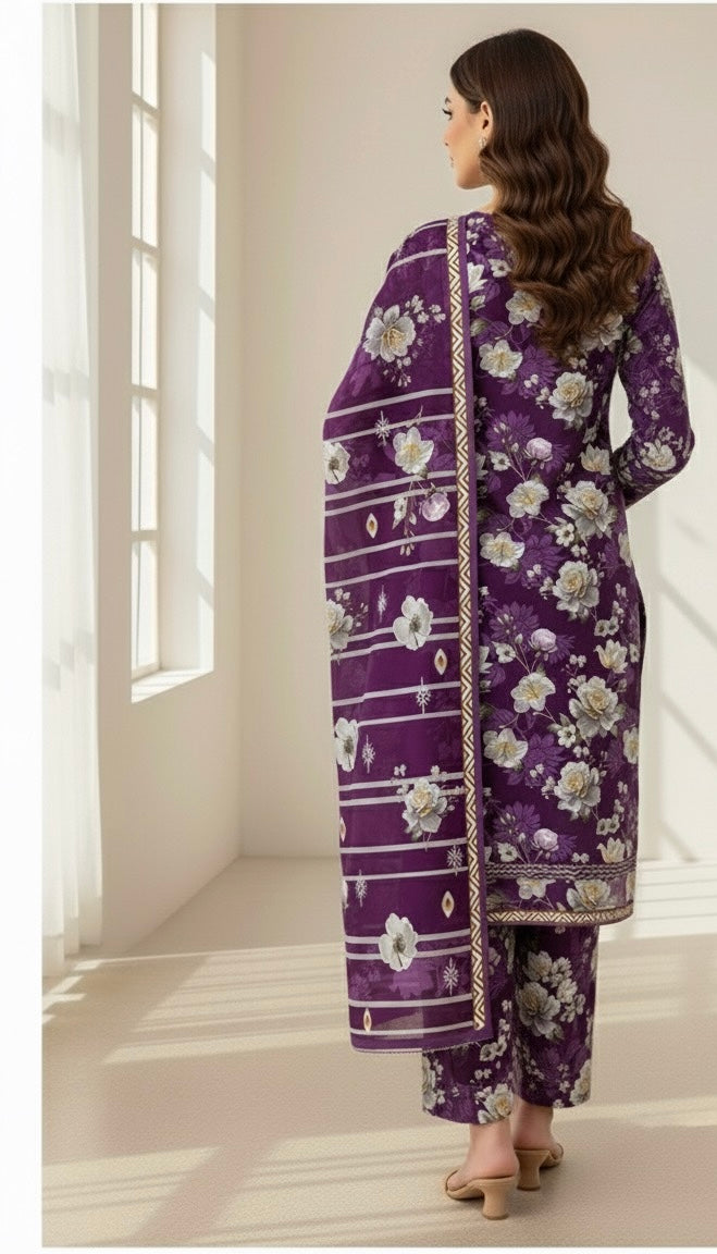 3Piece - Linen Printed Suit ES145