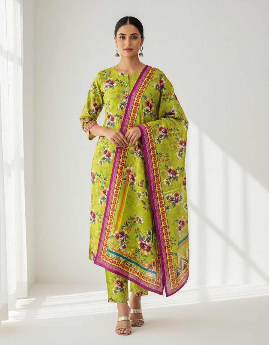 3Piece - Linen Printed Suit ES139