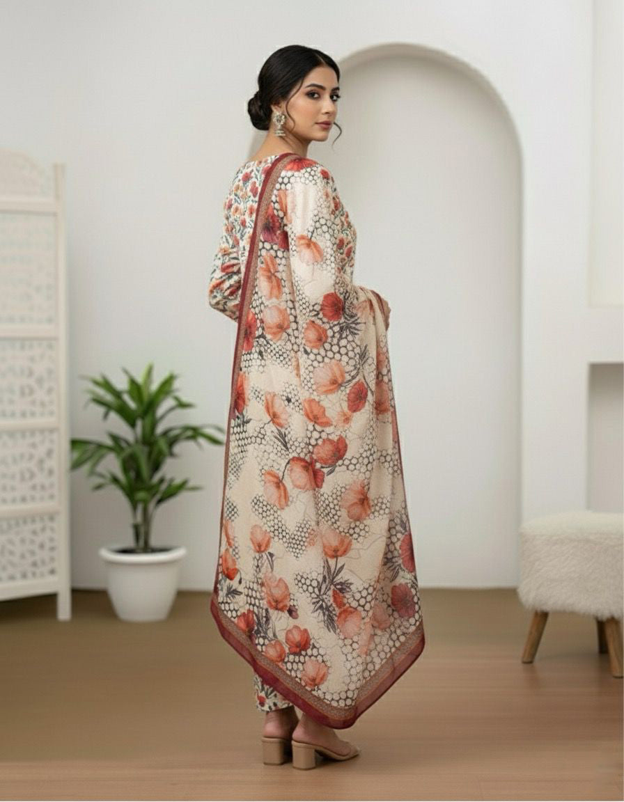 3Piece - Linen Printed Suit ES143