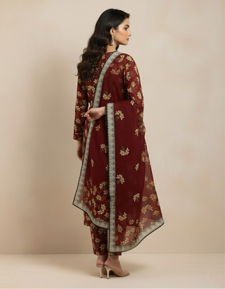 3Piece - Linen Printed Suit ES141