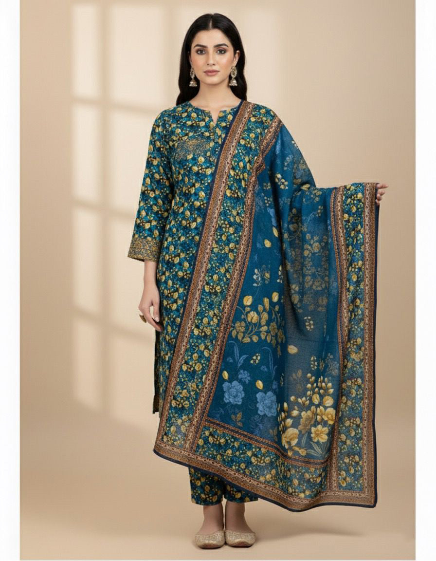 3Piece - Linen Printed Suit ES142