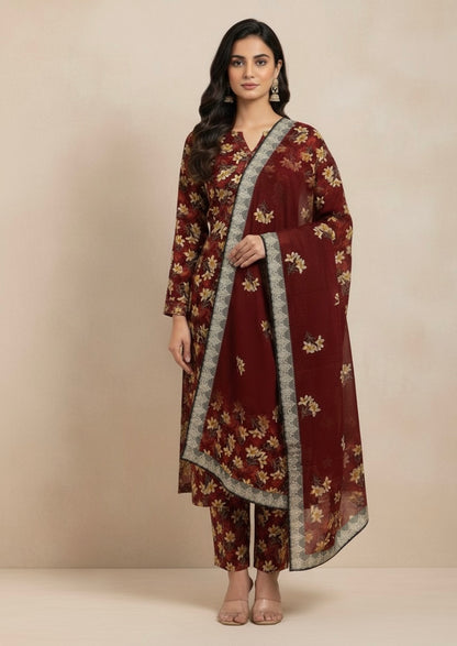 3Piece - Linen Printed Suit ES141