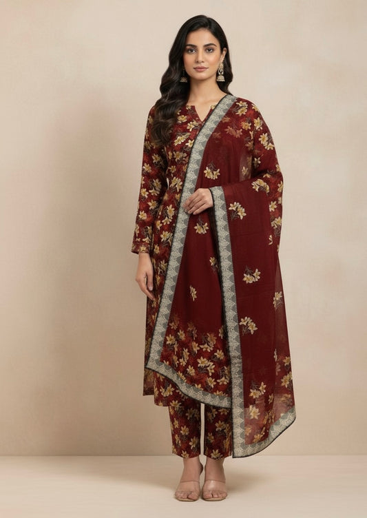 3Piece - Linen Printed Suit ES141