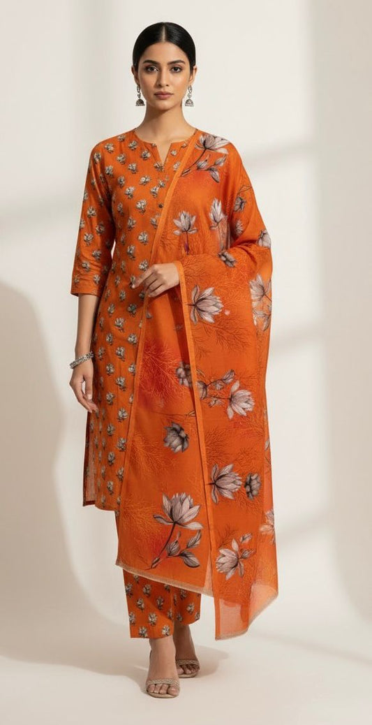 3Piece - Linen Printed Suit ES138
