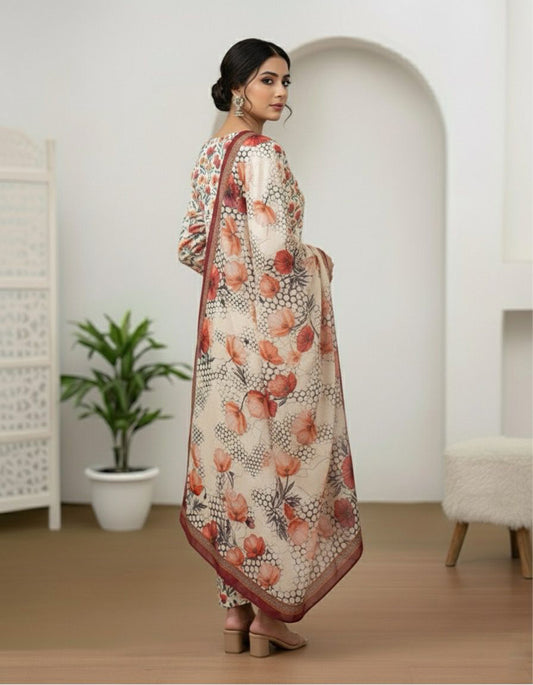 3Piece - Linen Printed Suit ES143