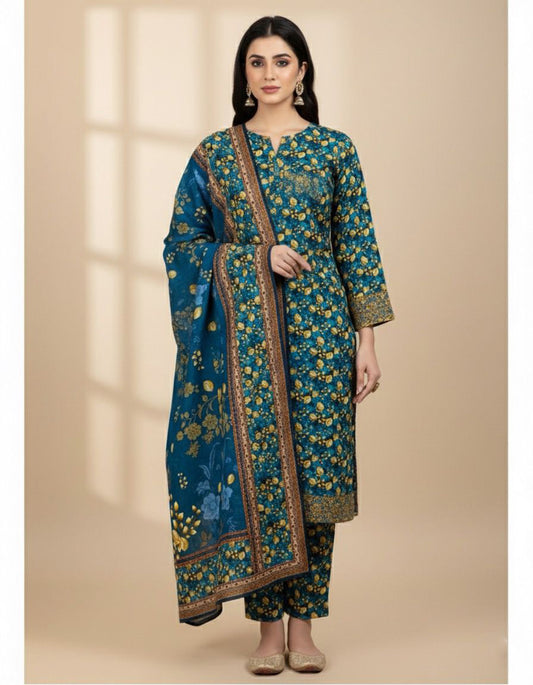 3Piece - Linen Printed Suit ES142