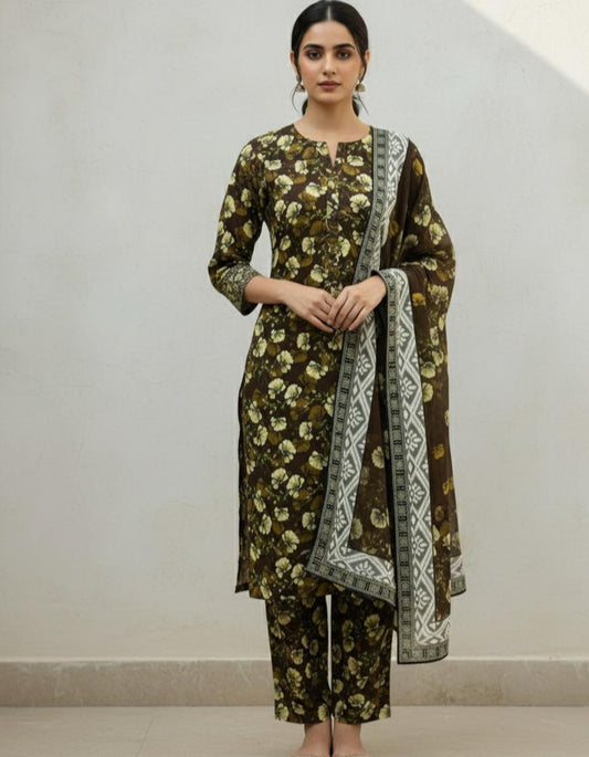 3Piece - Linen Printed Suit ES144