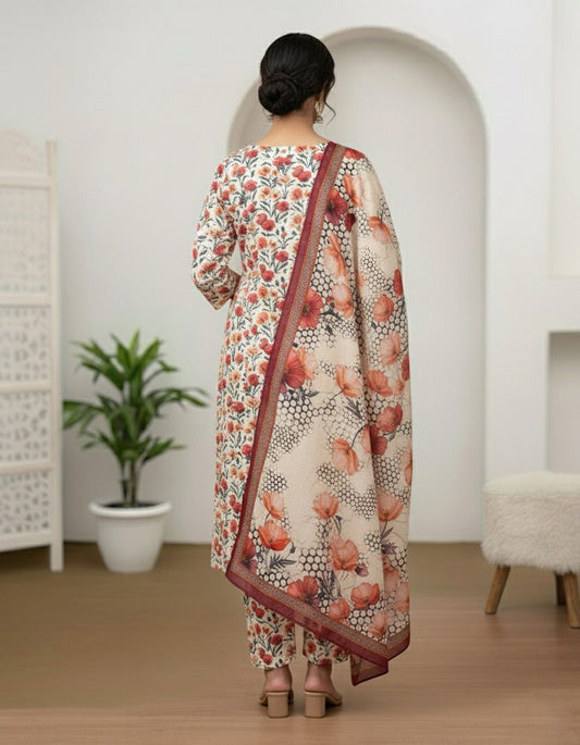 3Piece - Linen Printed Suit ES143