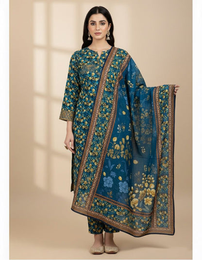 3Piece - Linen Printed Suit ES142
